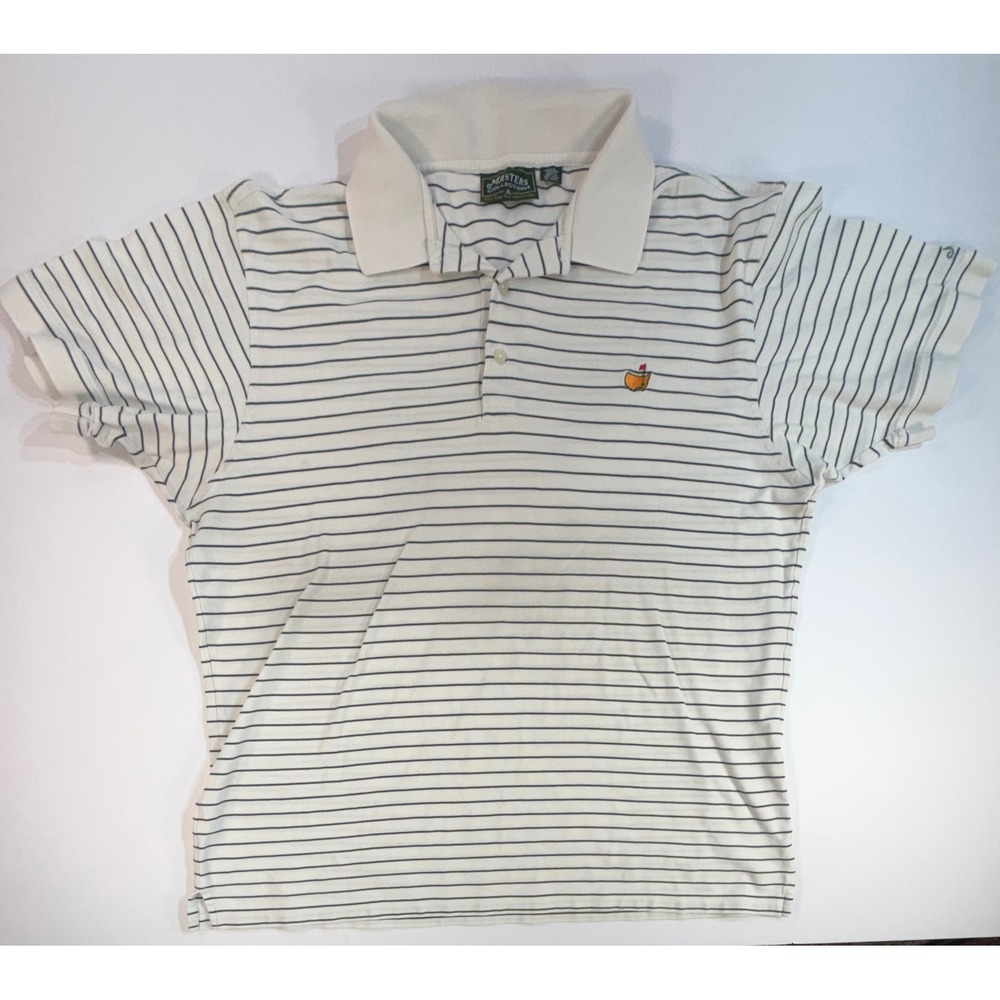 Masters Collection Golf Polo Shirt Mens XL White Green Striped Pima Cotton Pique